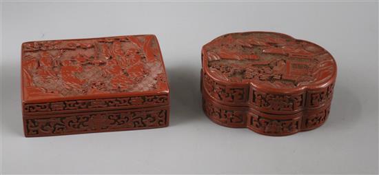Two Chinese red lacquer boxes and covers